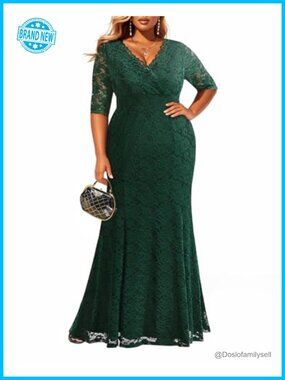 Lace Mermaid Formal Evening Gown Maxi Wedding Guest Dress Plus Size